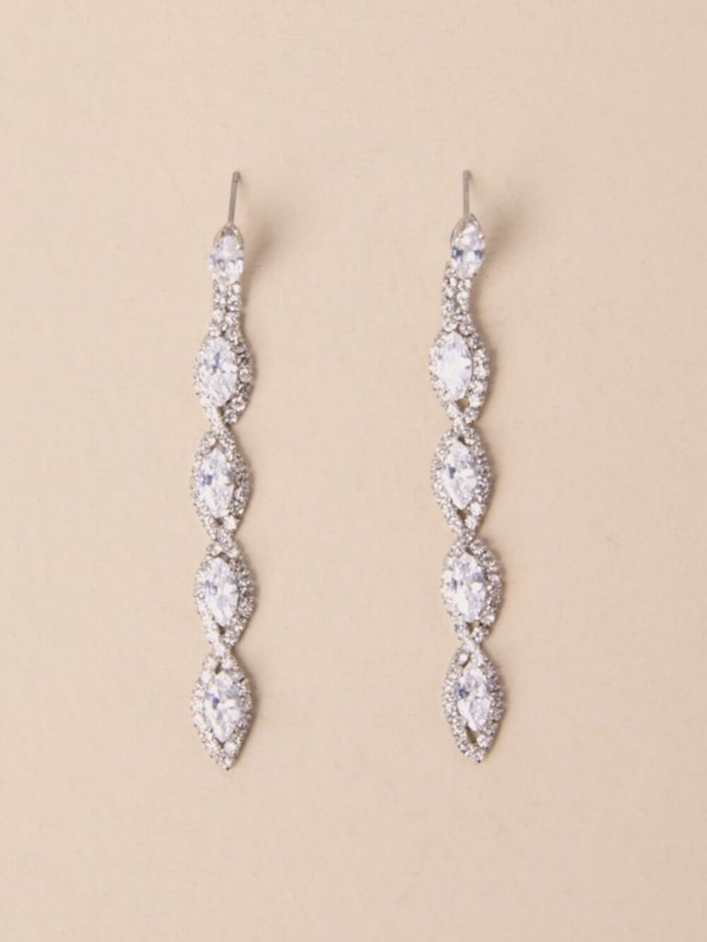 Lulus Upscale Direction Silver Rhinestone Drop Earrings - Size One Size